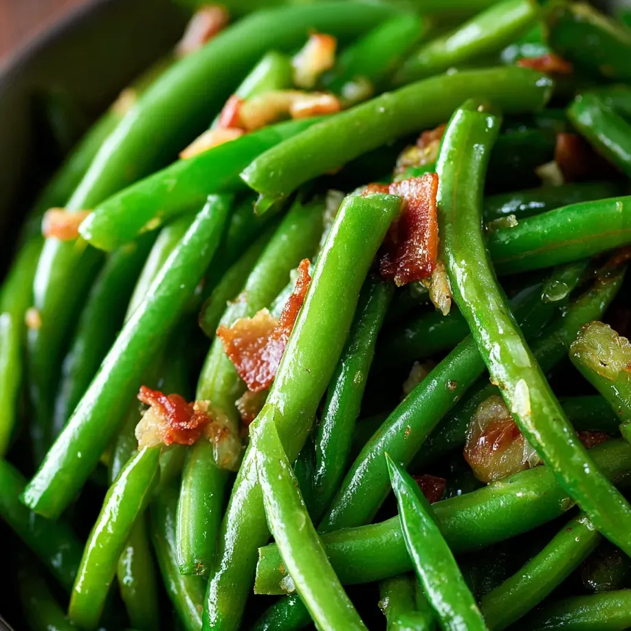 Un bol de haricots verts au bacon.