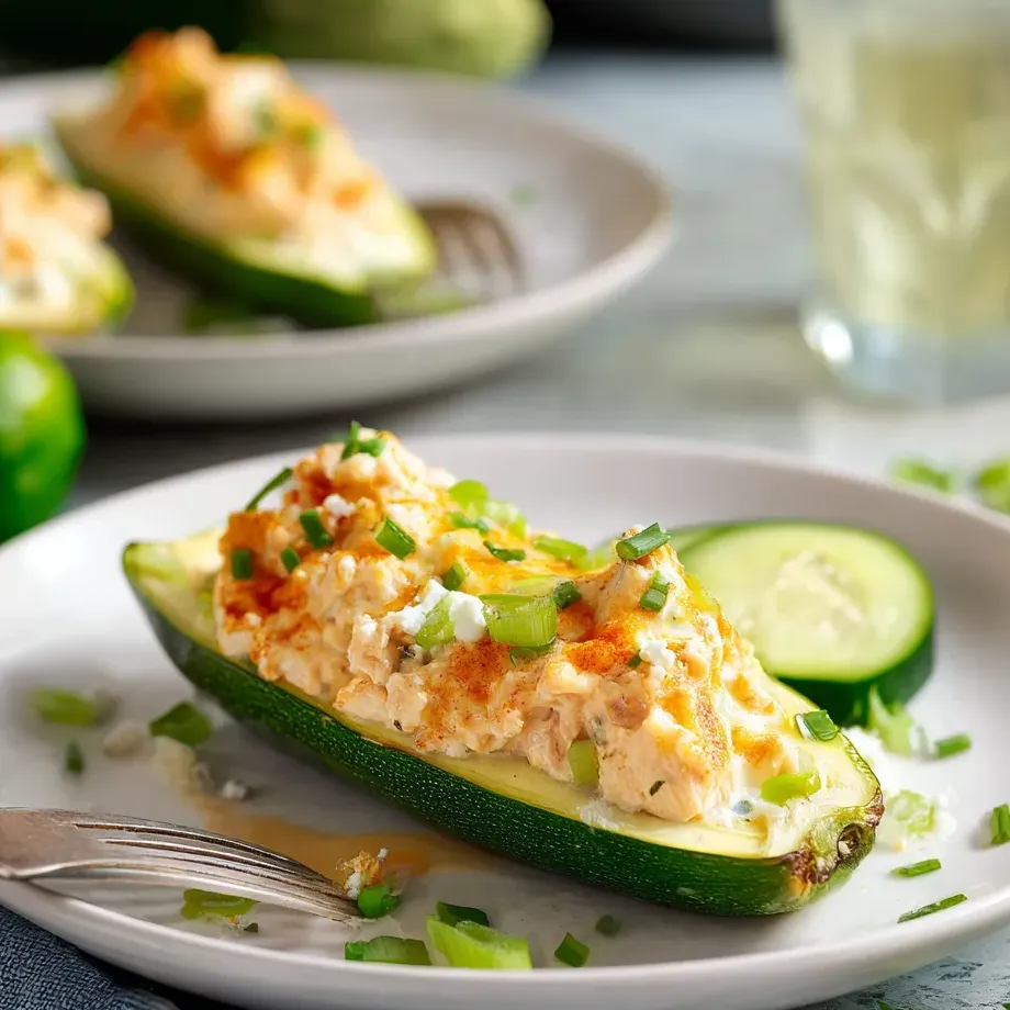 Une courgette garnie d'une sauce crémeuse.
