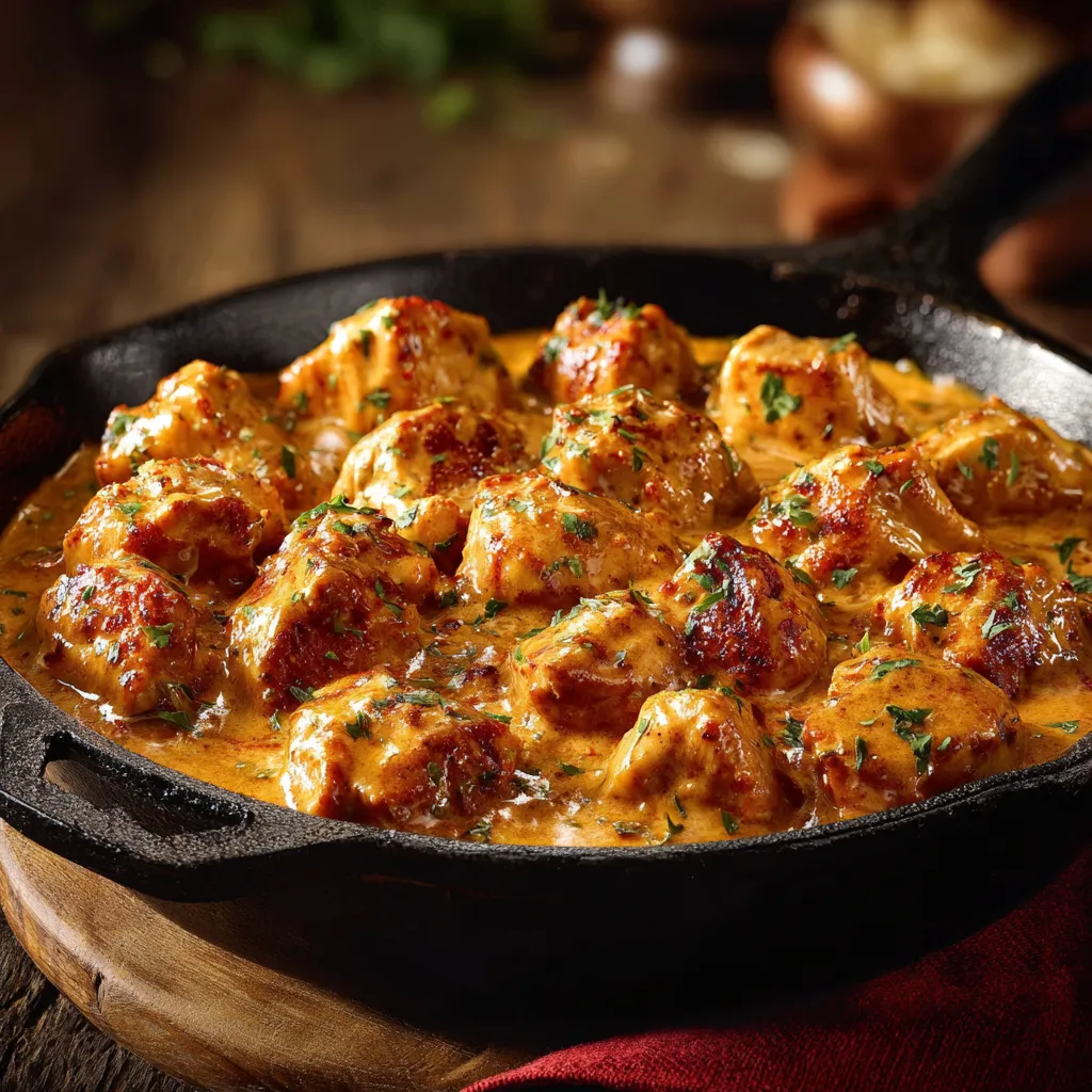 Un bol de poulet en sauce bien crémeuse.