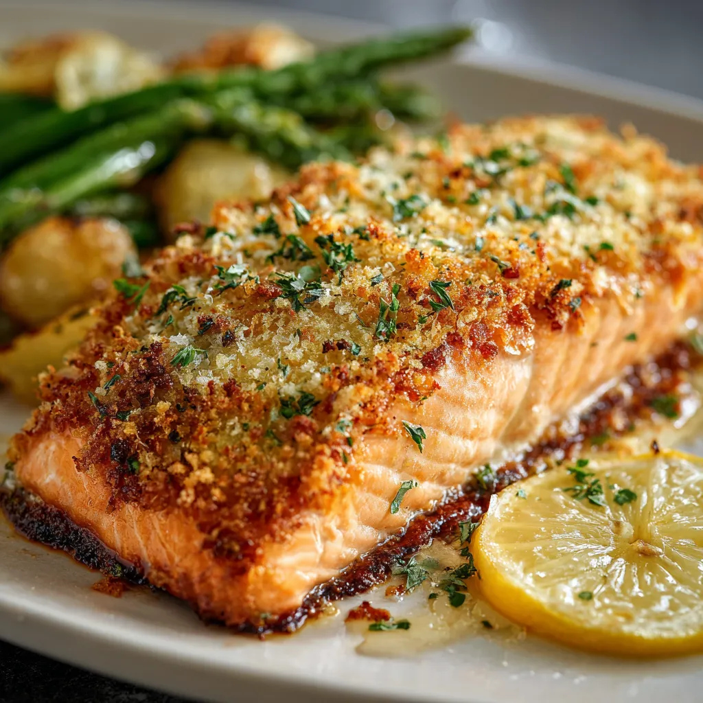 Une salade avec du chou vert, asperges et pommes de terre, garnie d'oignons et d'ail. Par-dessus, une portion de poisson rôti avec oignon et ail dorés.