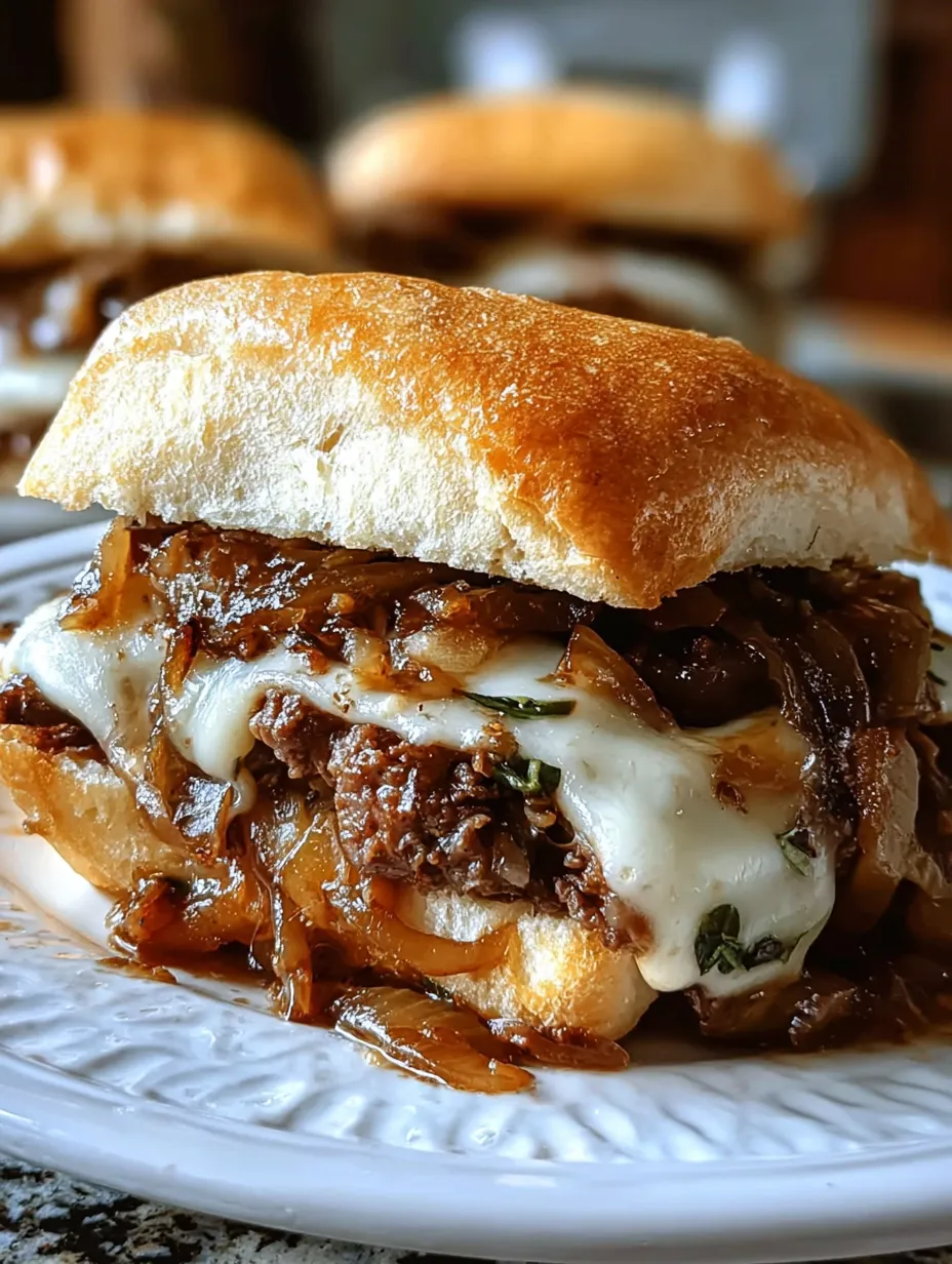 Un sandwich avec fromage et oignons sur une grande assiette blanche.