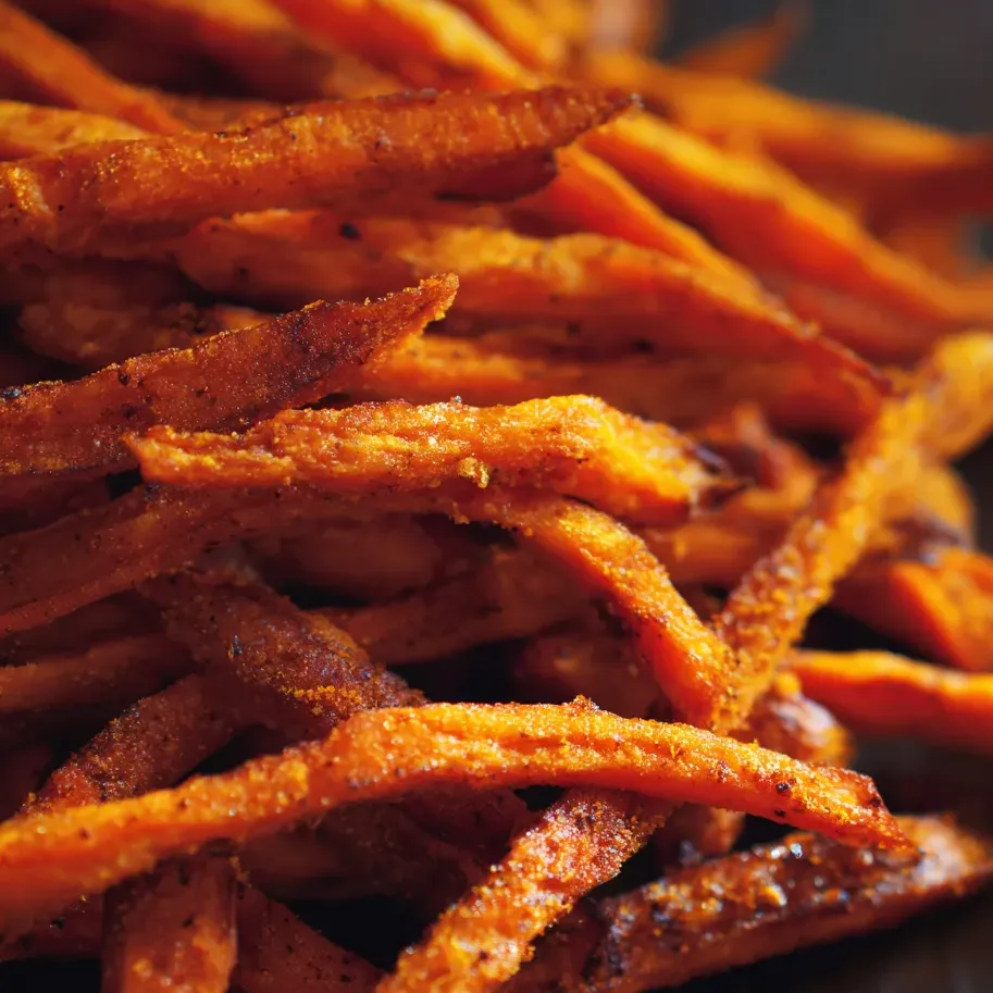 Un bol rempli de frites de patate douce toutes dorées, assaisonnées et bien gourmandes.