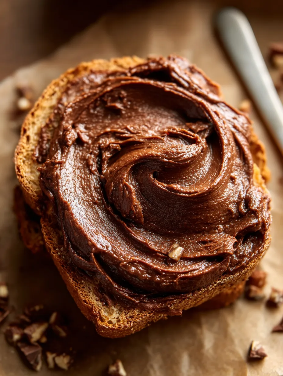 Une pâte choco sur du pain grillé.