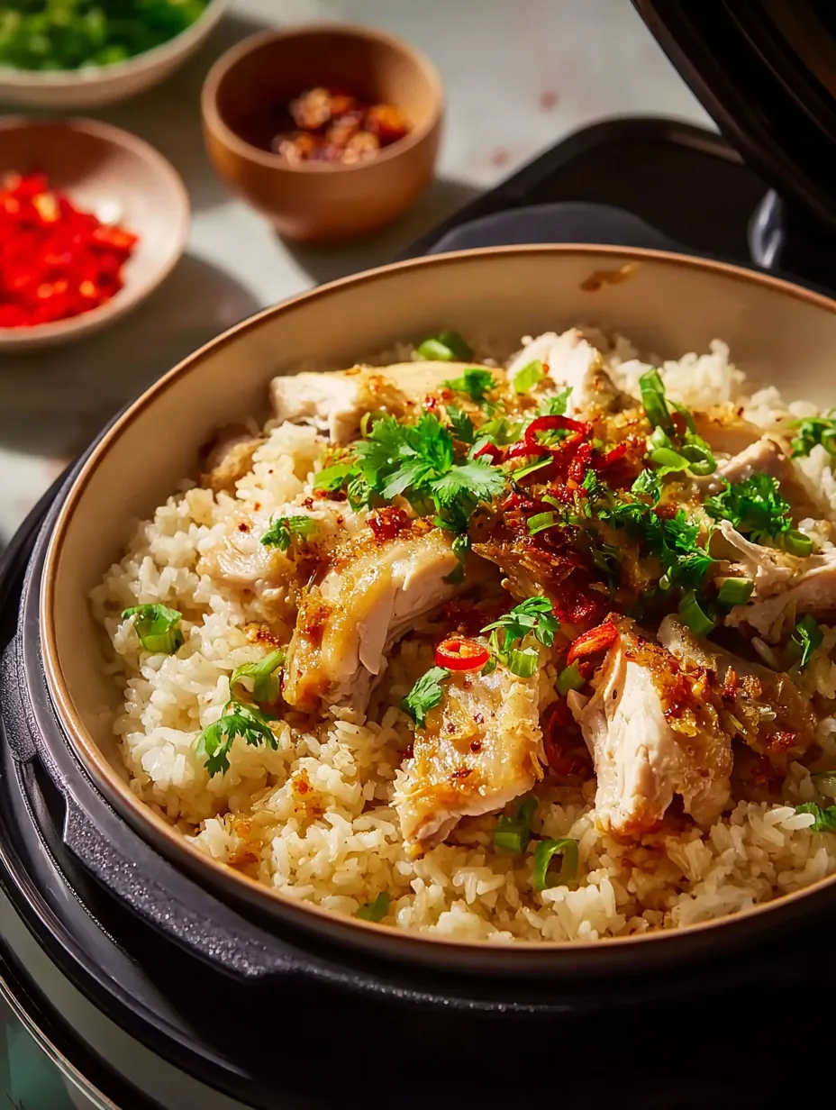 Un bol avec du riz et du poulet.