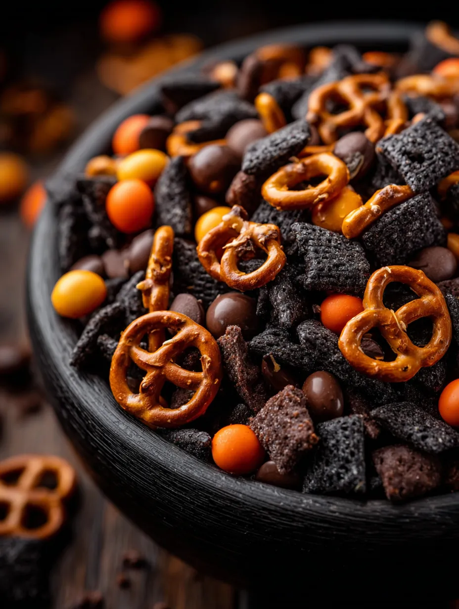 Un mix coloré de snacks avec chocolat, noix, friandises et bretzels.