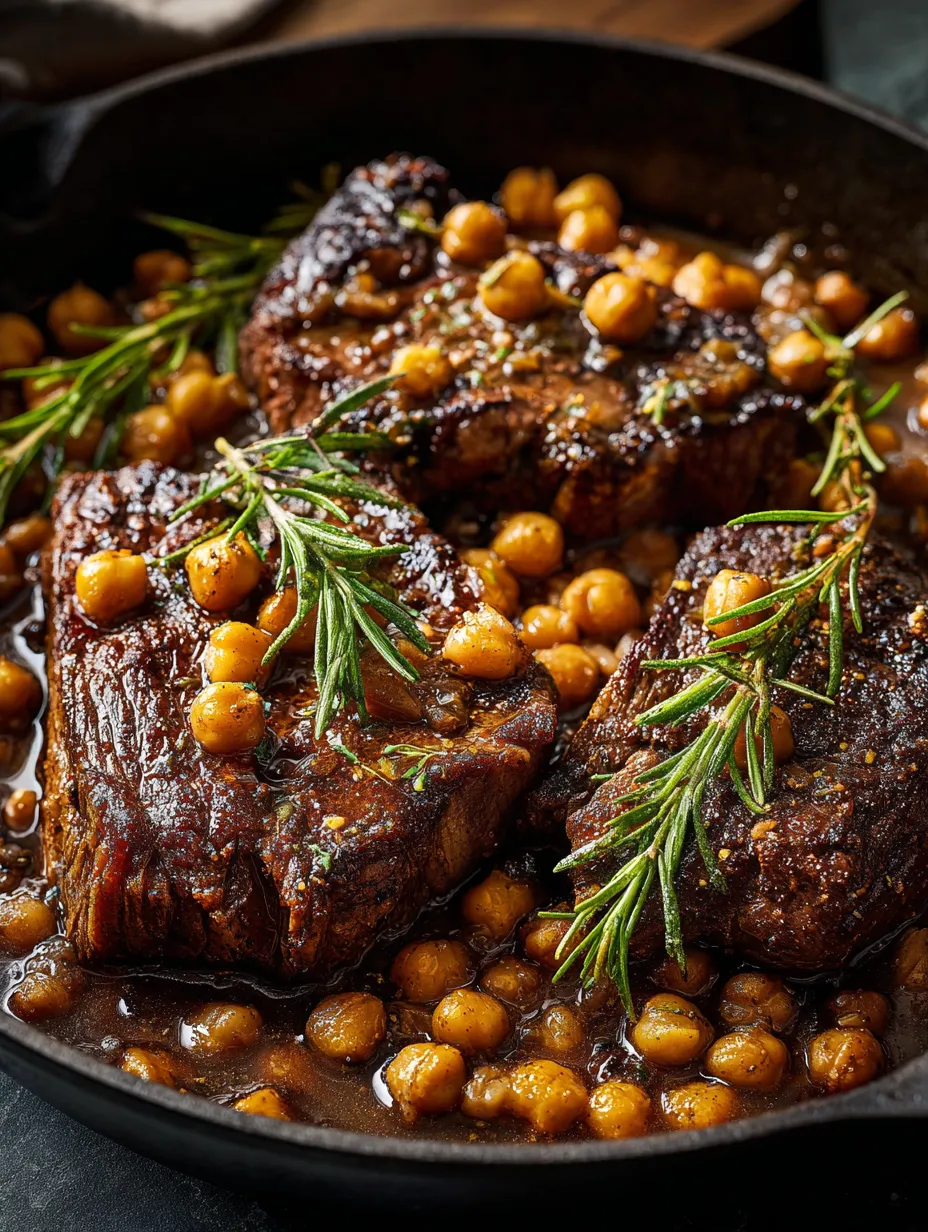 Bœuf doré et épices dans une poêle.