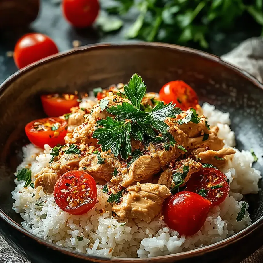 Un bol avec du riz et des tomates.