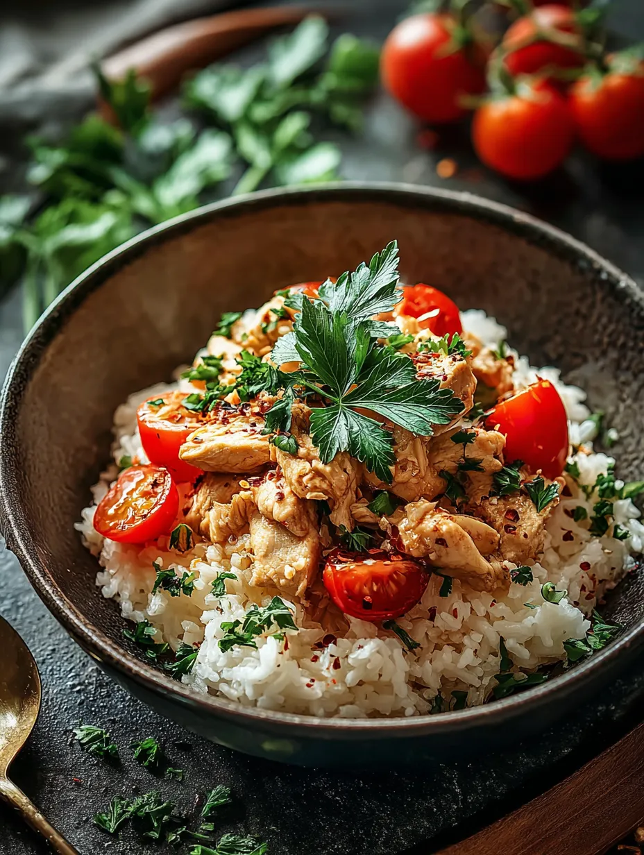 Un bol de riz avec des tomates.