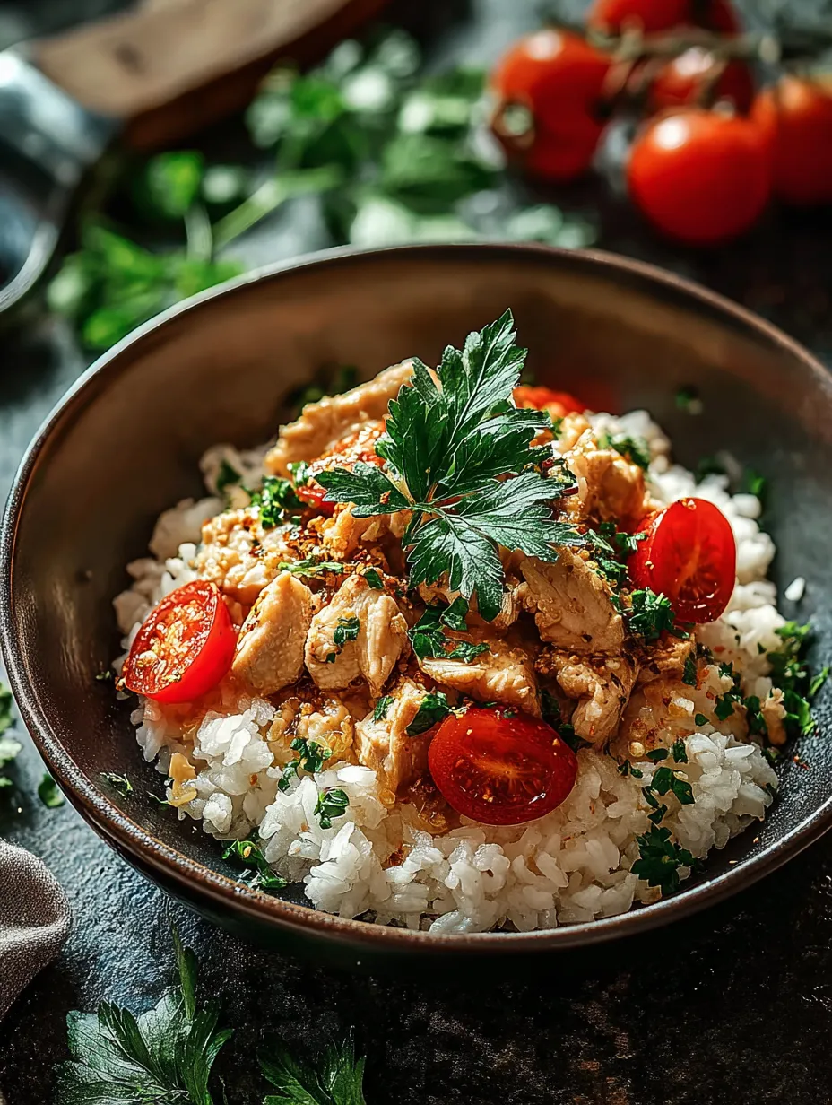 Un bol de riz avec des tomates.