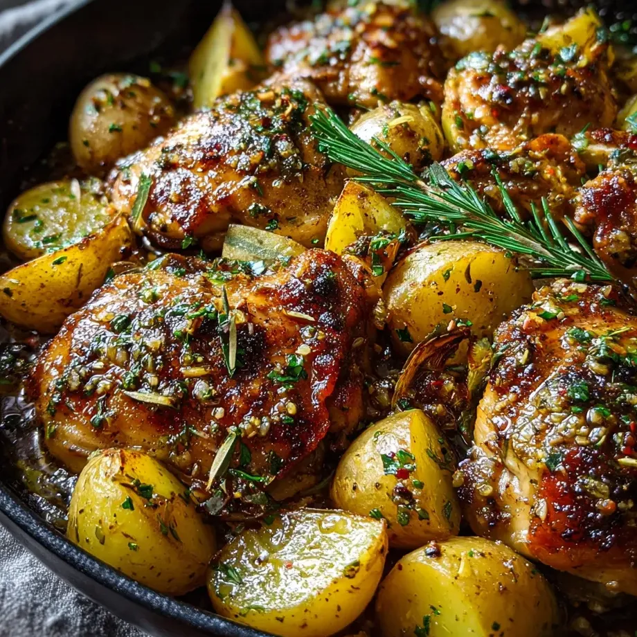 Bol rempli de viande dorée et légumes, patates et oignons.
