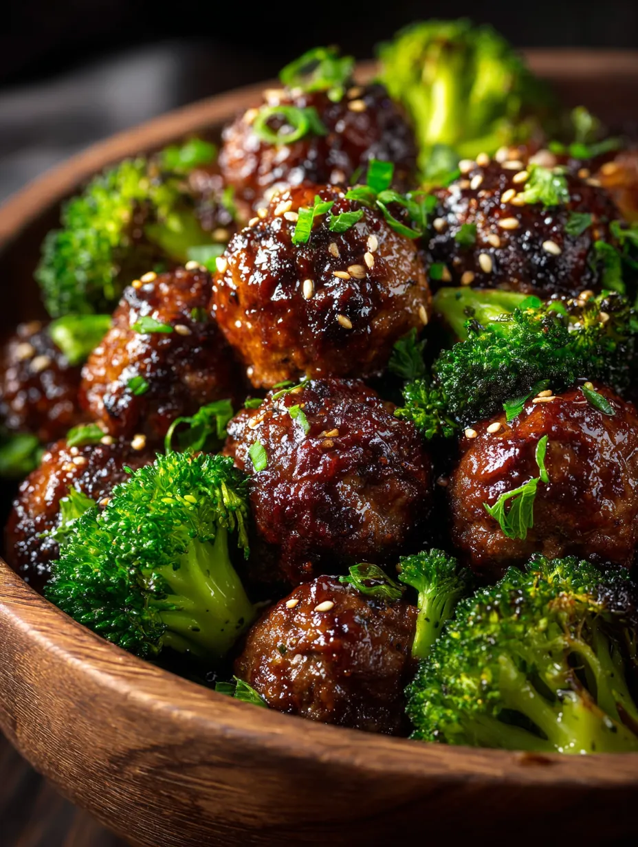 Petit bol en bois plein d’un mélange bœuf épicé et brocolis croquants.