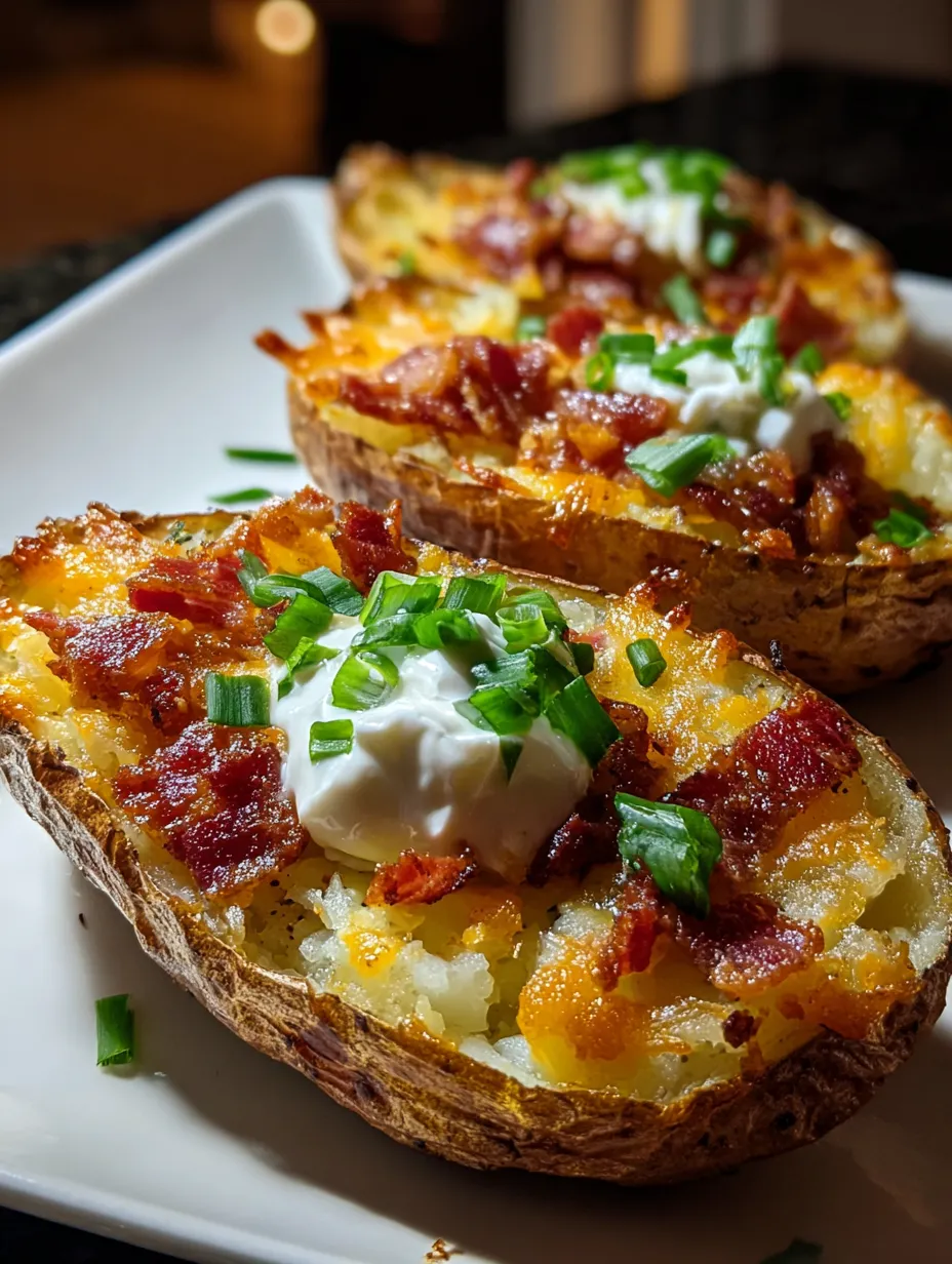 Photo montrant trois pelures de pommes de terre grillées avec du bacon et de la mayonnaise.
