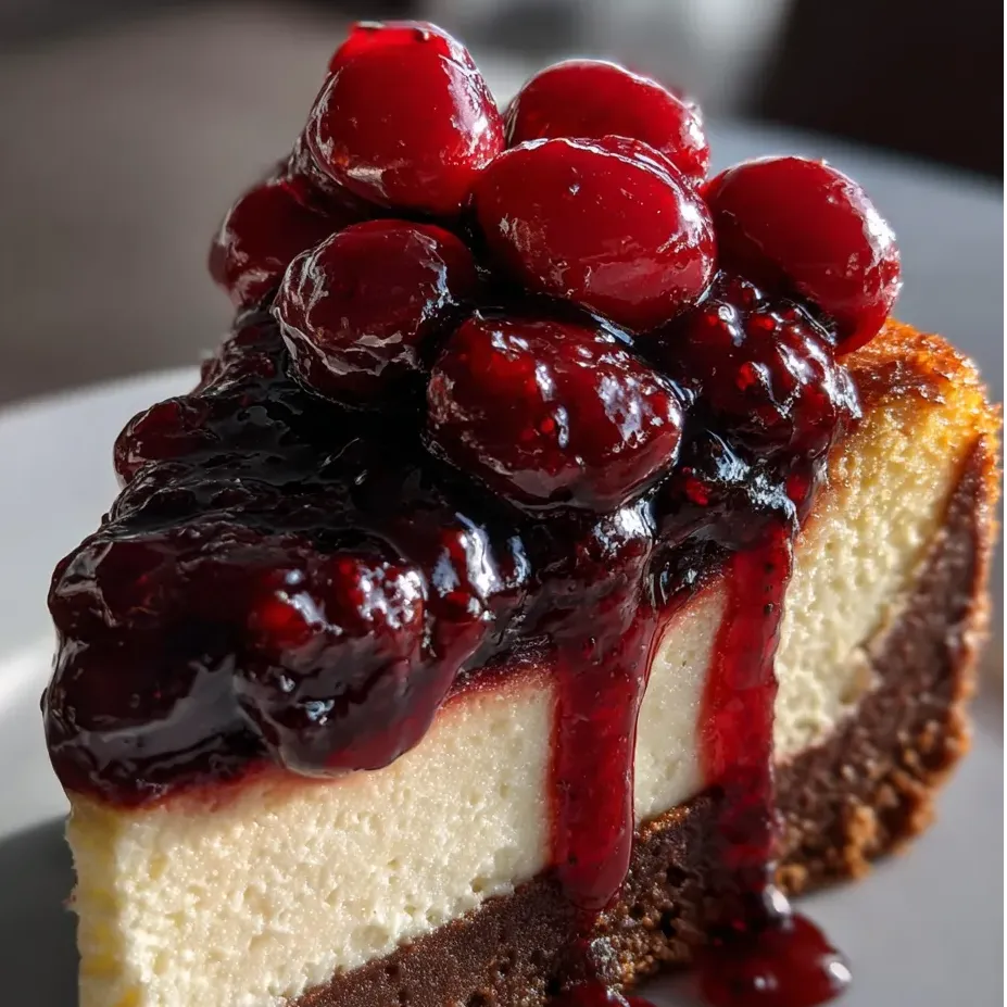 Une gourmandise chocolatée nappée et garnie de cerises.