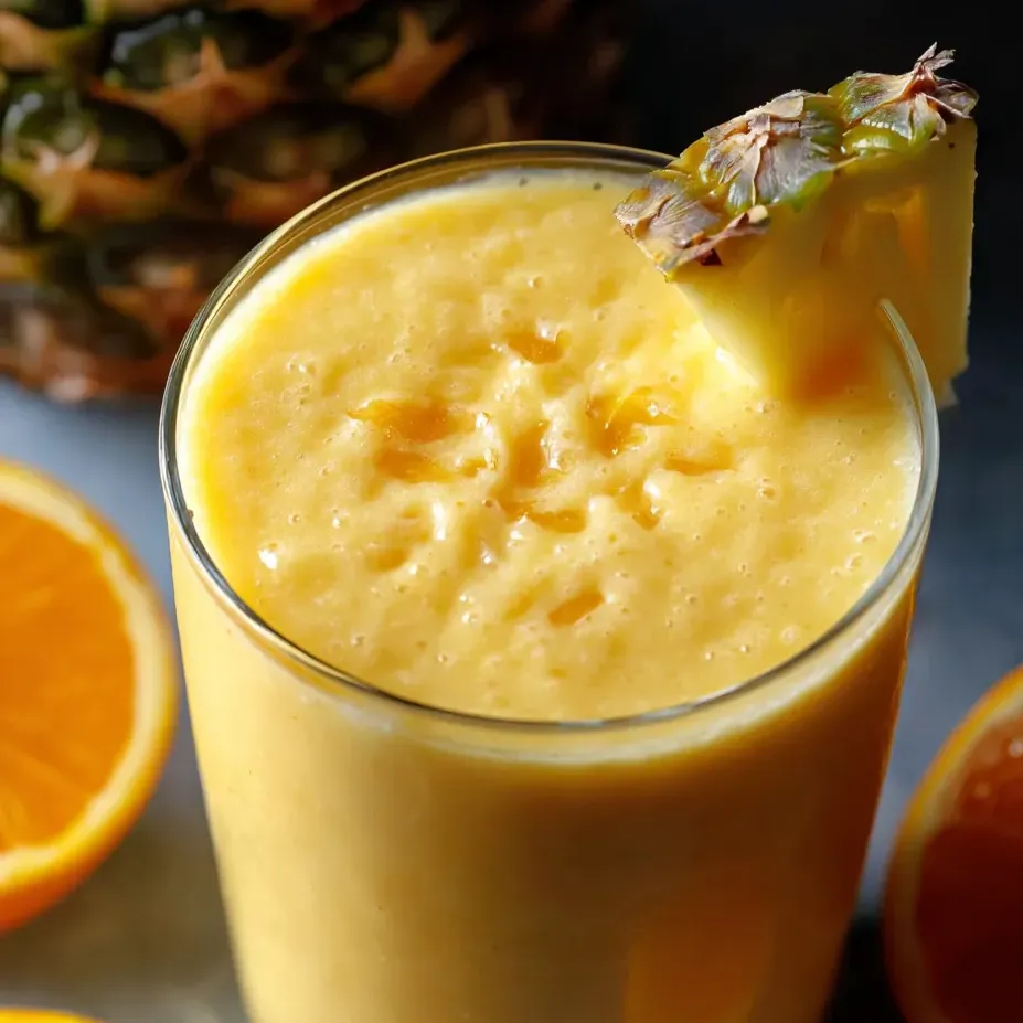 Un verre garni d’un morceau d’ananas et d’orange sur le dessus.