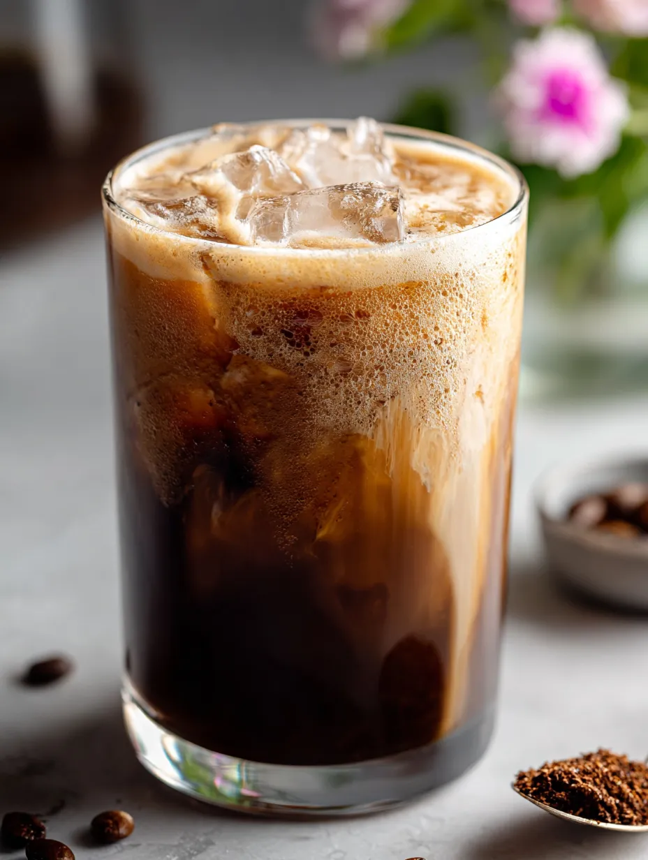 Un verre rempli de café glacé.