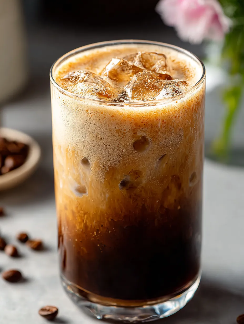 Un verre rempli de café glacé.
