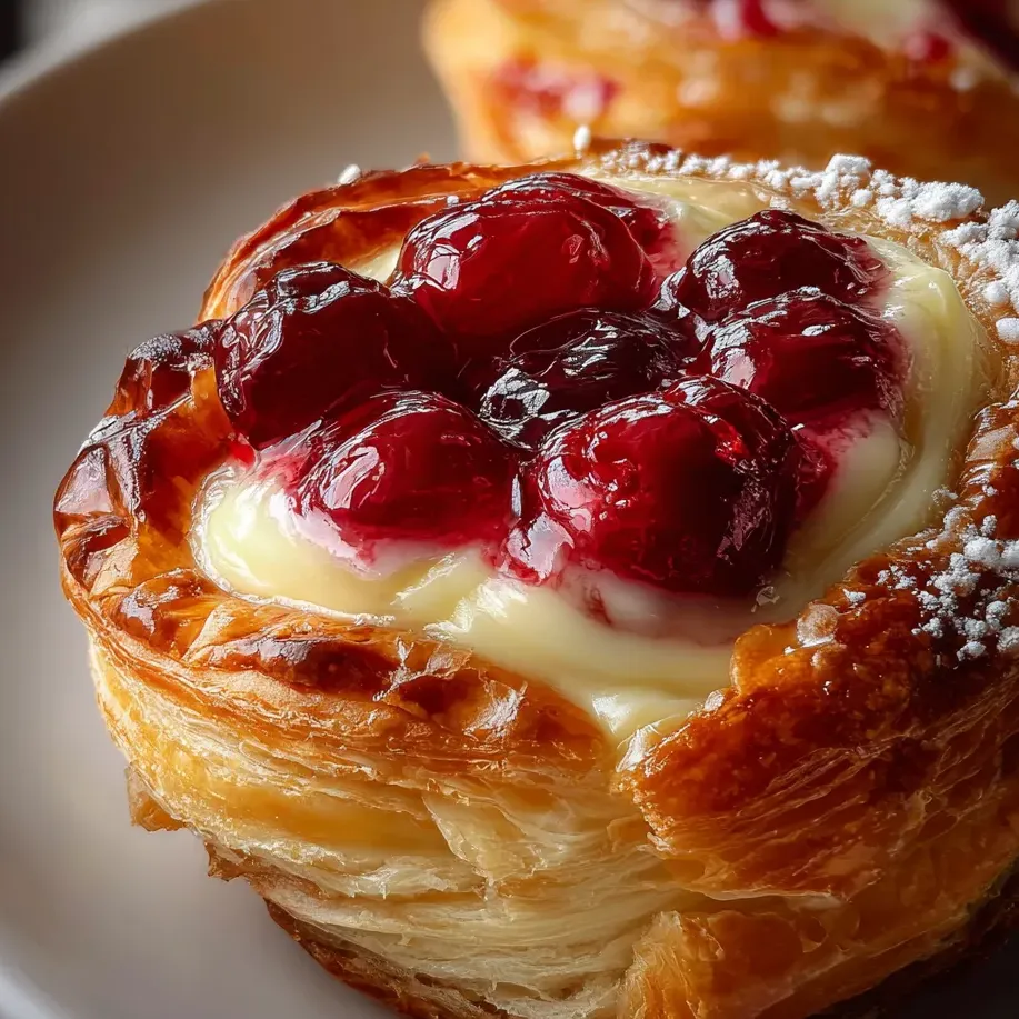 Un biscuit blanc avec une couche de fromage frais et des fruits rouges dessus.