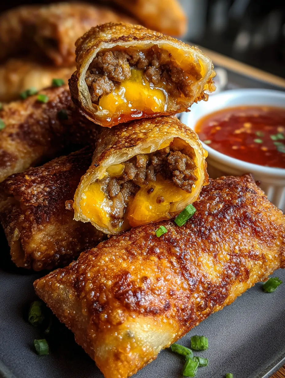 Photo d’une assiette garnie de mini egg rolls arrosés de ketchup et d’une sauce goûteuse.