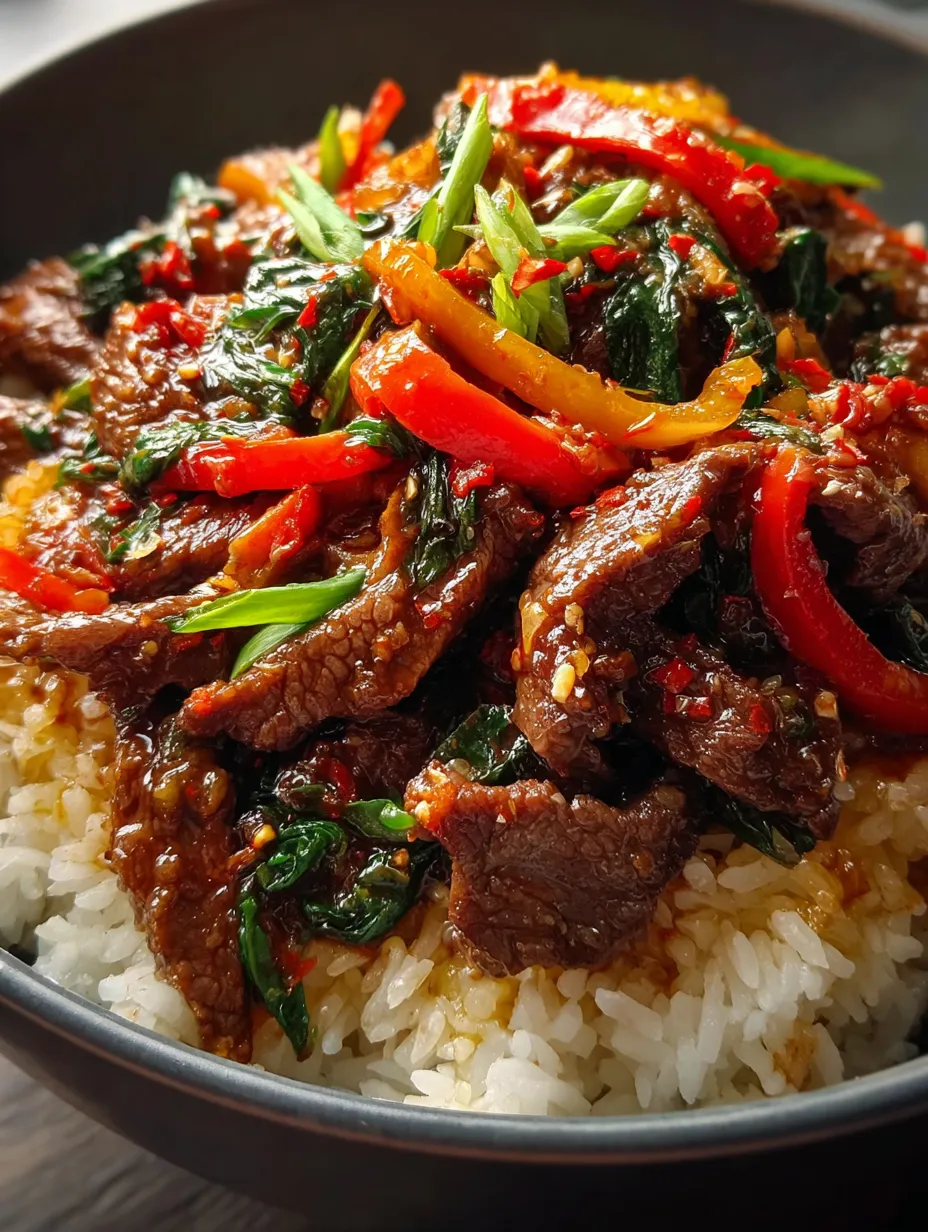 Une assiette d’accompagnement avec bœuf, poivrons, oignons et épinards.