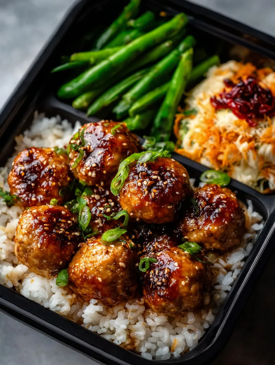 Un bol garni de riz et de boulettes de poulet.