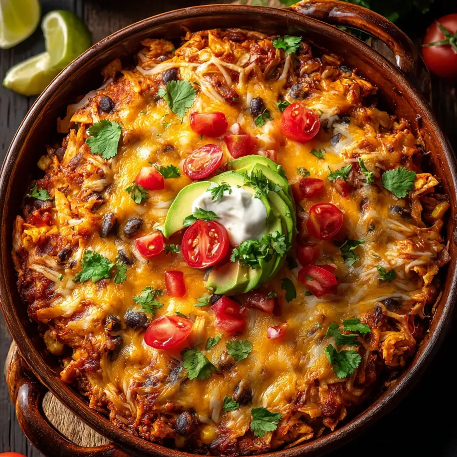 Une grosse assiette pleine de saveurs mexicaines, tomates, avocat, citron vert et piment par dessus.
