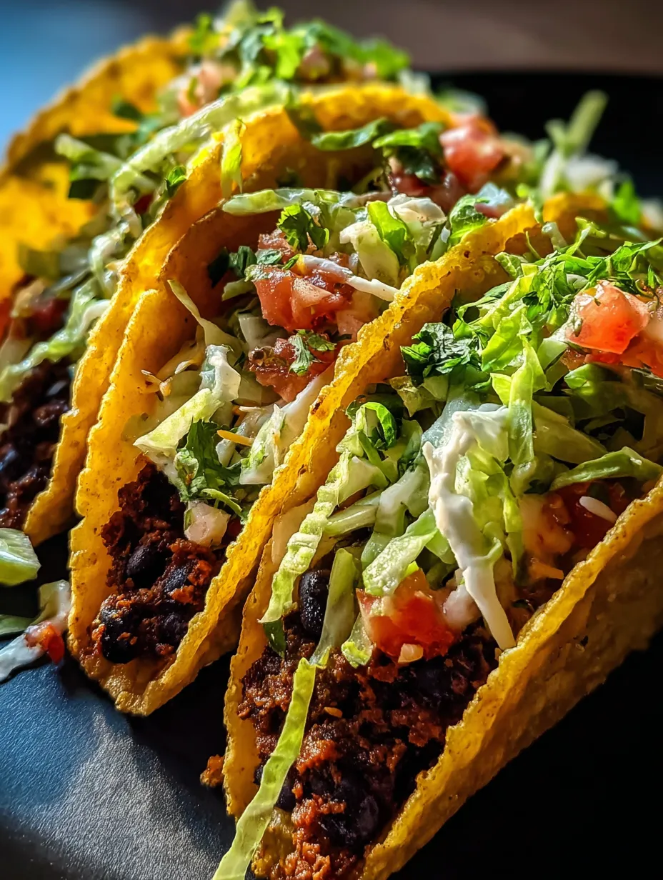 Deux tacos garnis de salade verte et tomates posés sur une table.