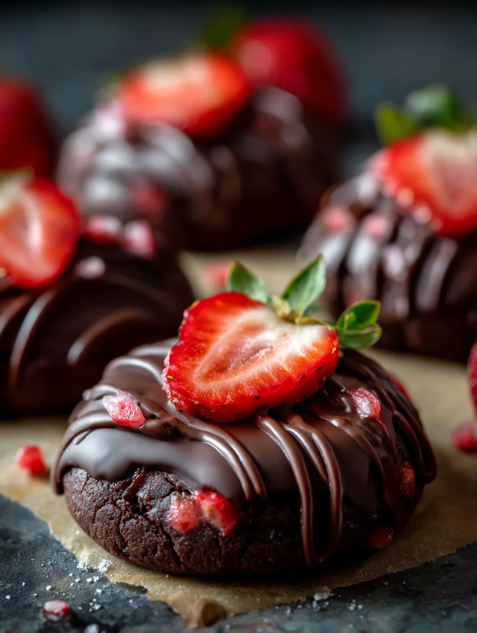 Un gâteau au chocolat orné de fraises et nappé de chocolat.