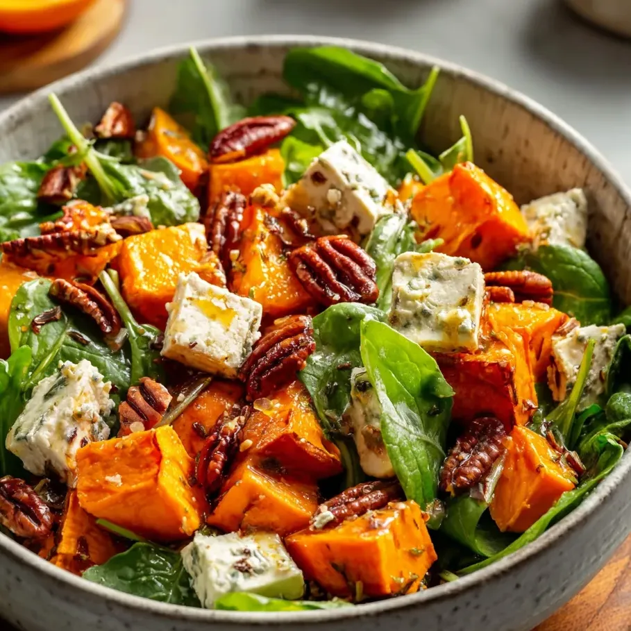 Un grand saladier argenté plein de légumes frais, avec quelques noix, morceaux d’orange et potiron en vue.