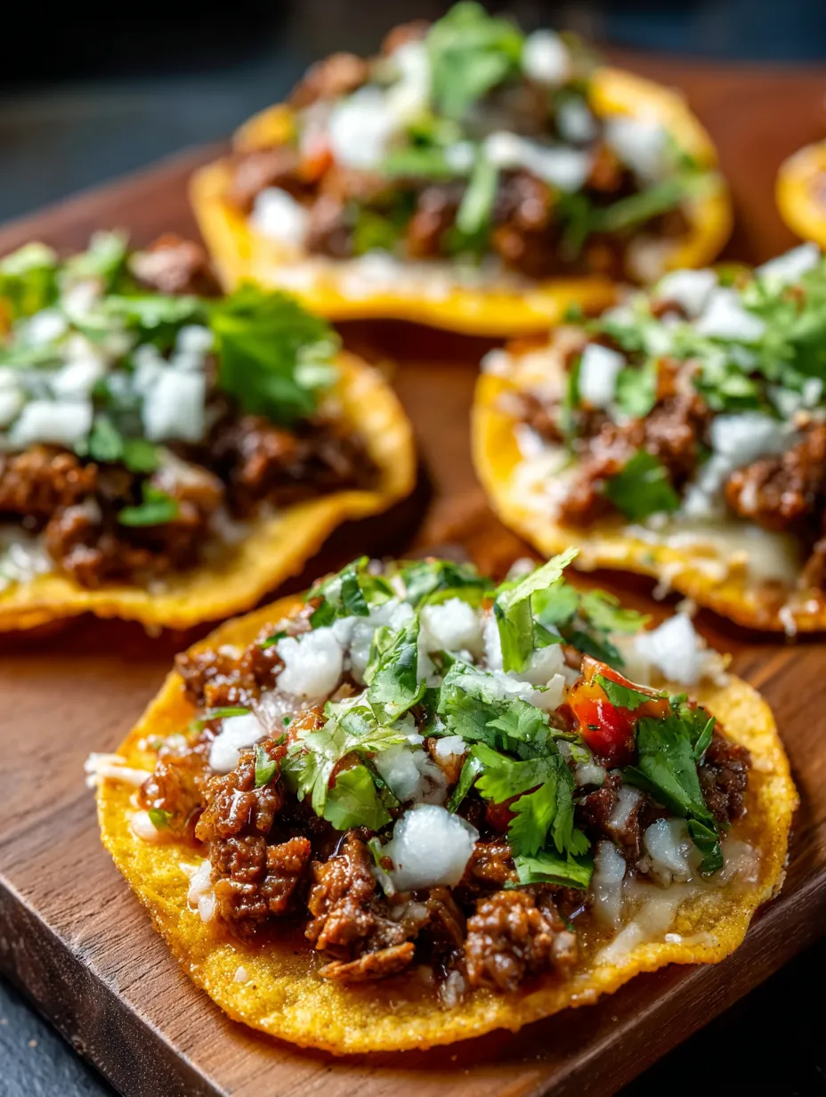 Un plat de six tacos garnis de fromage, tomates, poivrons et piments.