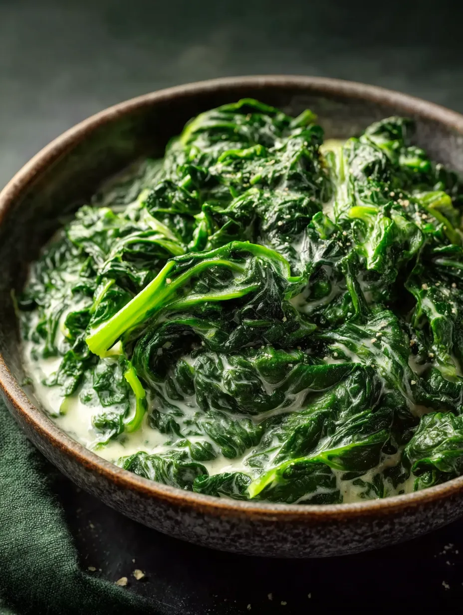 Une assiette pleine de verdure nappée d’une sauce douce.