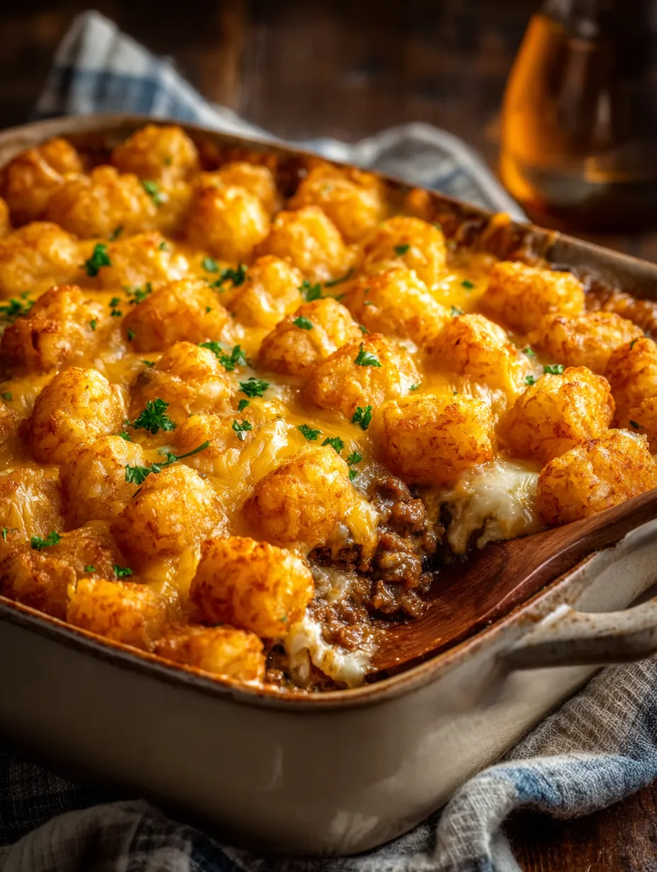 Un petit plat garni de Tater Tots posé sur une table.