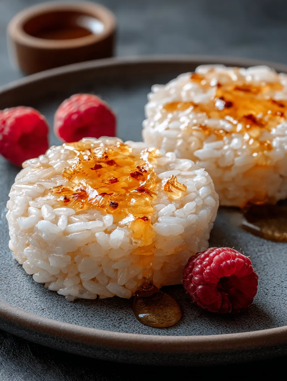 Riz nappé de sauce sur une assiette.