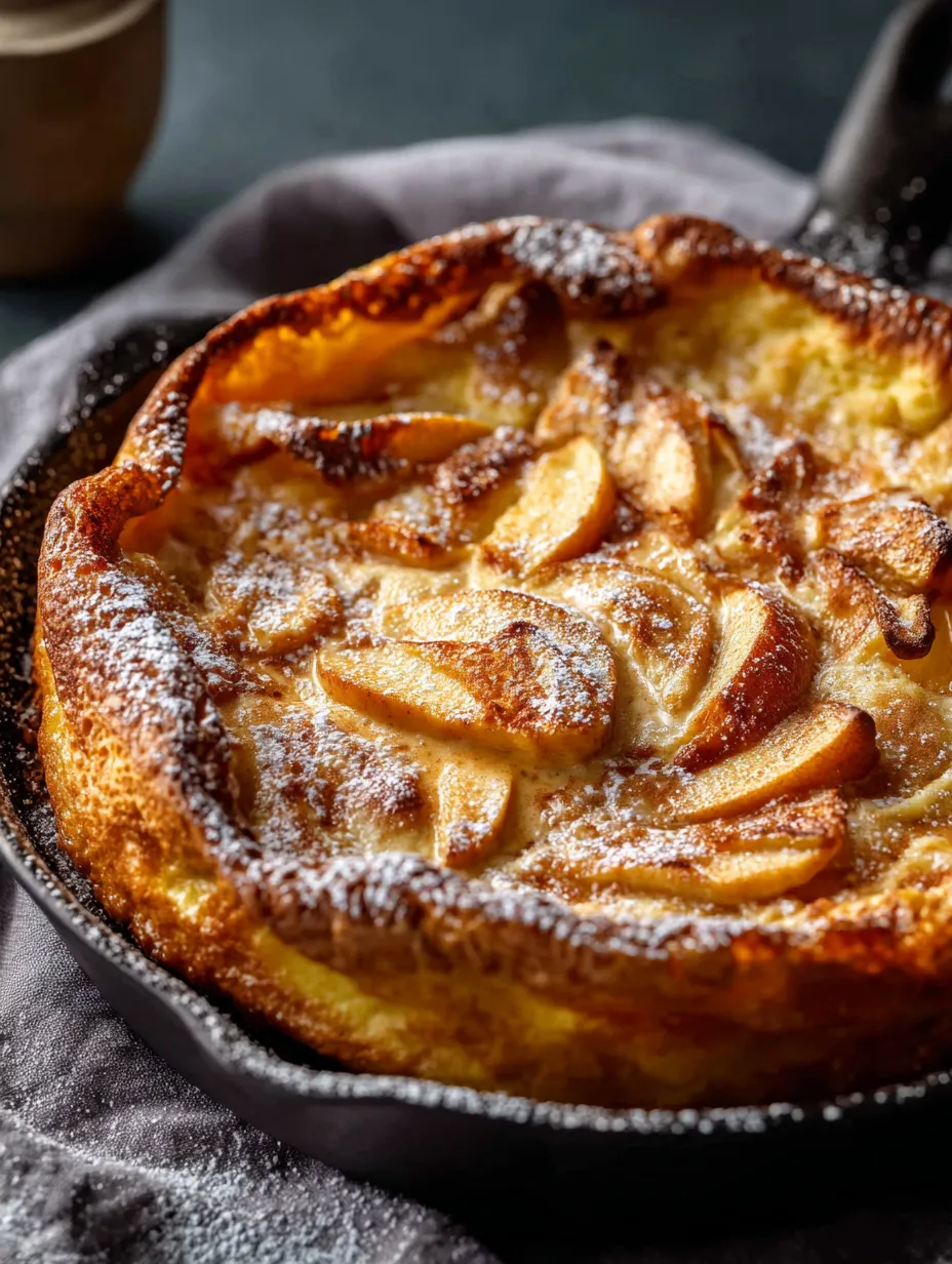 Une pâtisserie avec des tranches de pomme et du sucre dans une assiette noire.