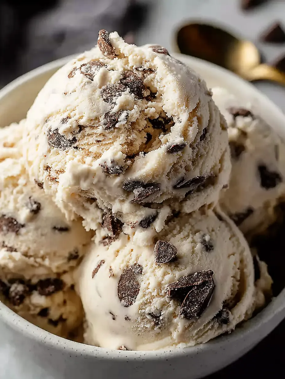 Un bol rempli de glace enrobé de chocolat et morceaux chocolatés.