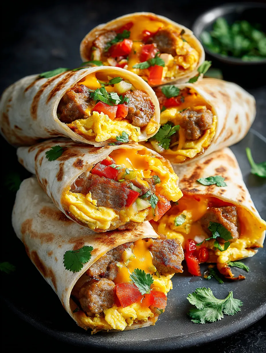 Trois burritos aux œufs et pommes de terre sur une assiette.