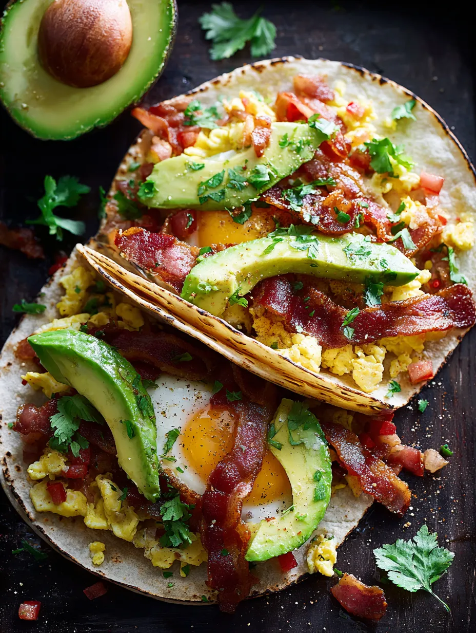 Un taco avec bacon, avocat et œuf.