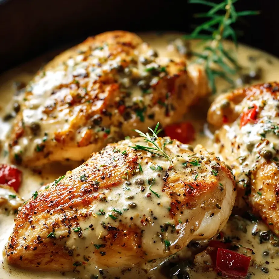 Un bol de filets de poulet grillés nappés d'une sauce et de fines herbes.