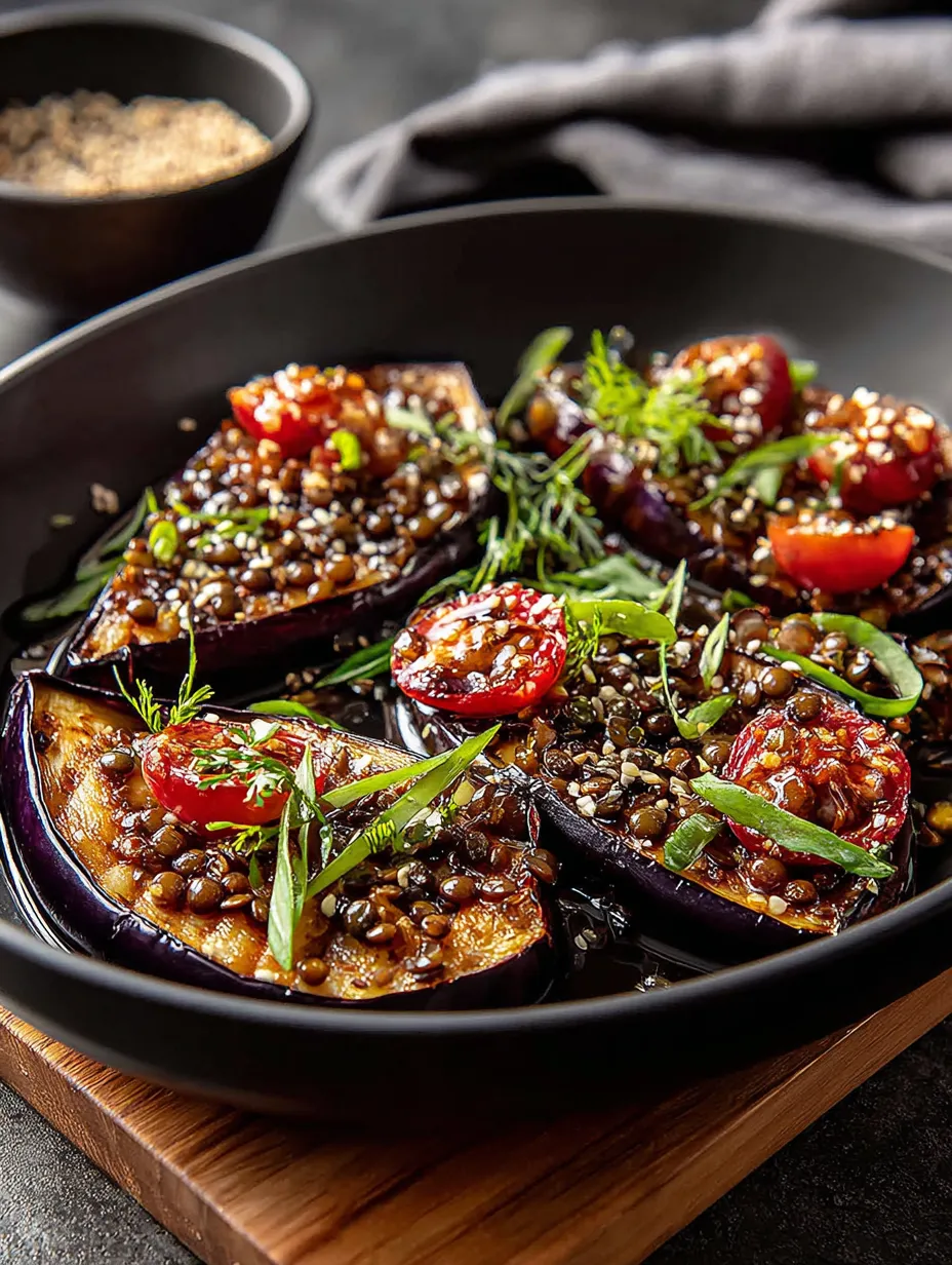 Une assiette noire remplie d’un mélange tomates, oignon et herbes.