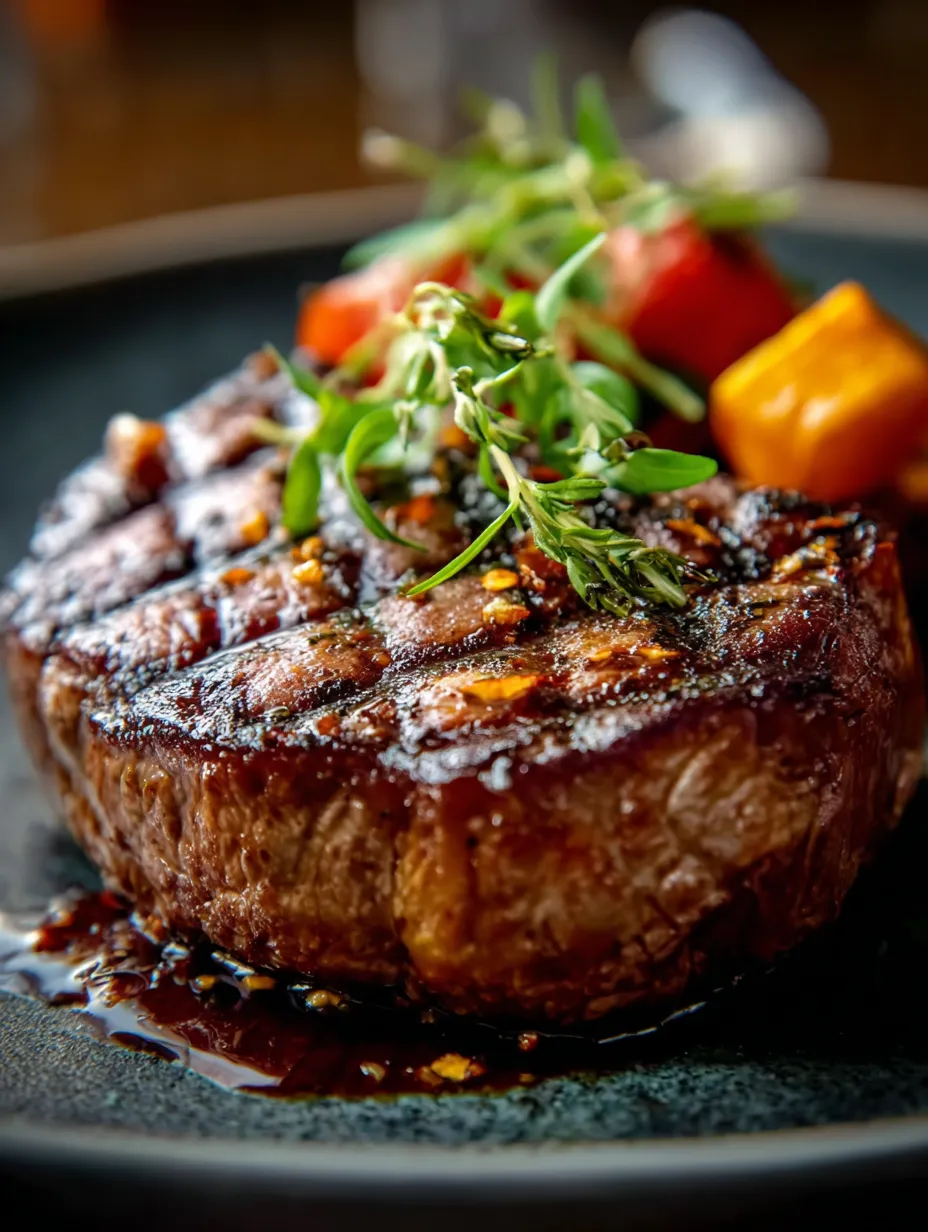 Un steak posé sur l’assiette, entouré d’herbes fraîches françaises