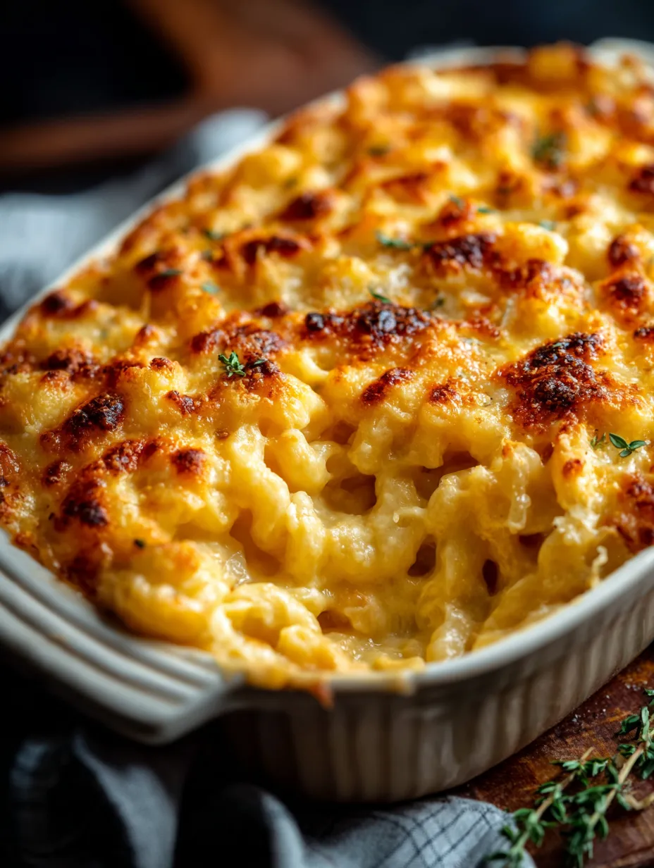 Une assiette blanche avec une casserole de pommes de terre, oignons et fromage.
