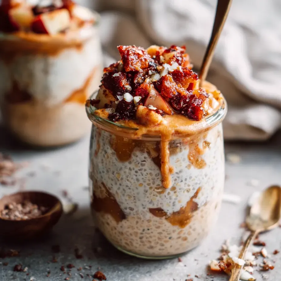 Un bocal d'overnight oats avec lardons.