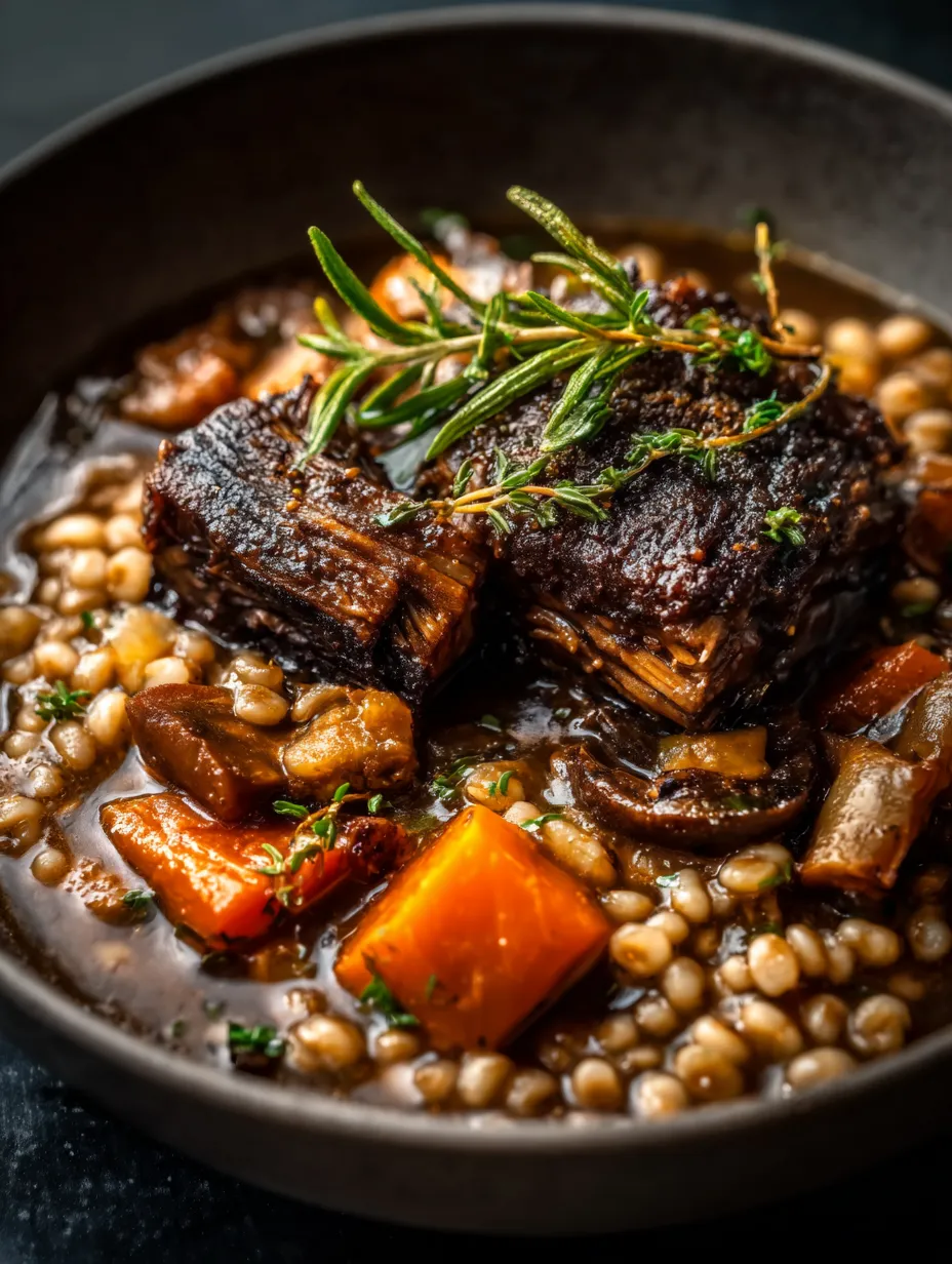 Une assiette avec de la viande, des légumes et des herbes.