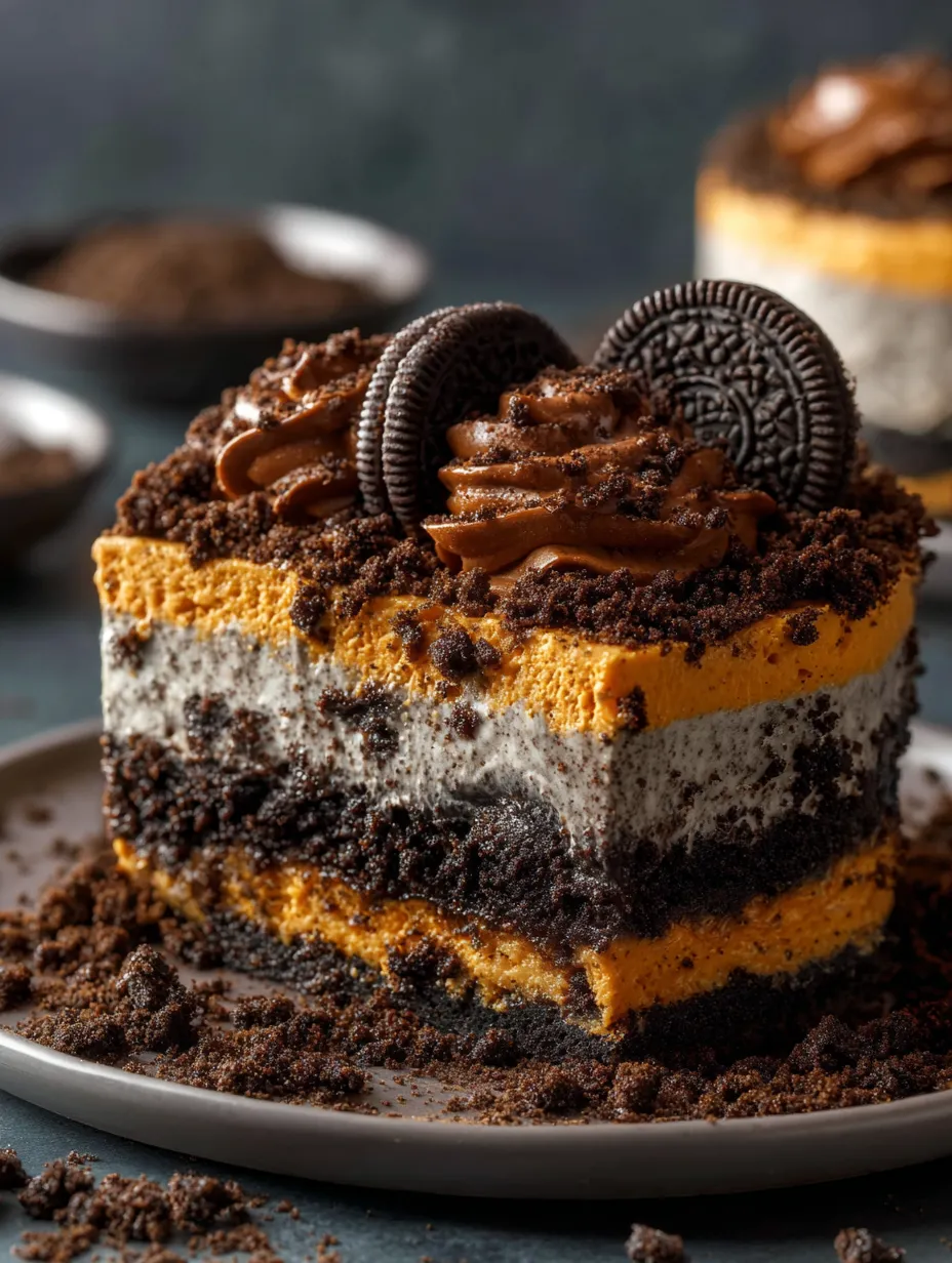 Un gâteau chocolaté avec de la glace vanille et chocolat, Oreos et nappage fondant au chocolat.