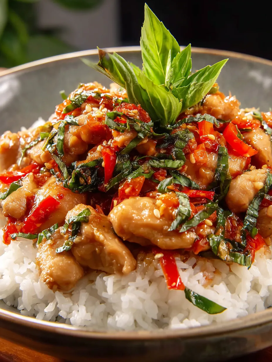 Une assiette de poulet sauté, poivrons, oignons et coriandre, le tout bien coloré à la chinoise.