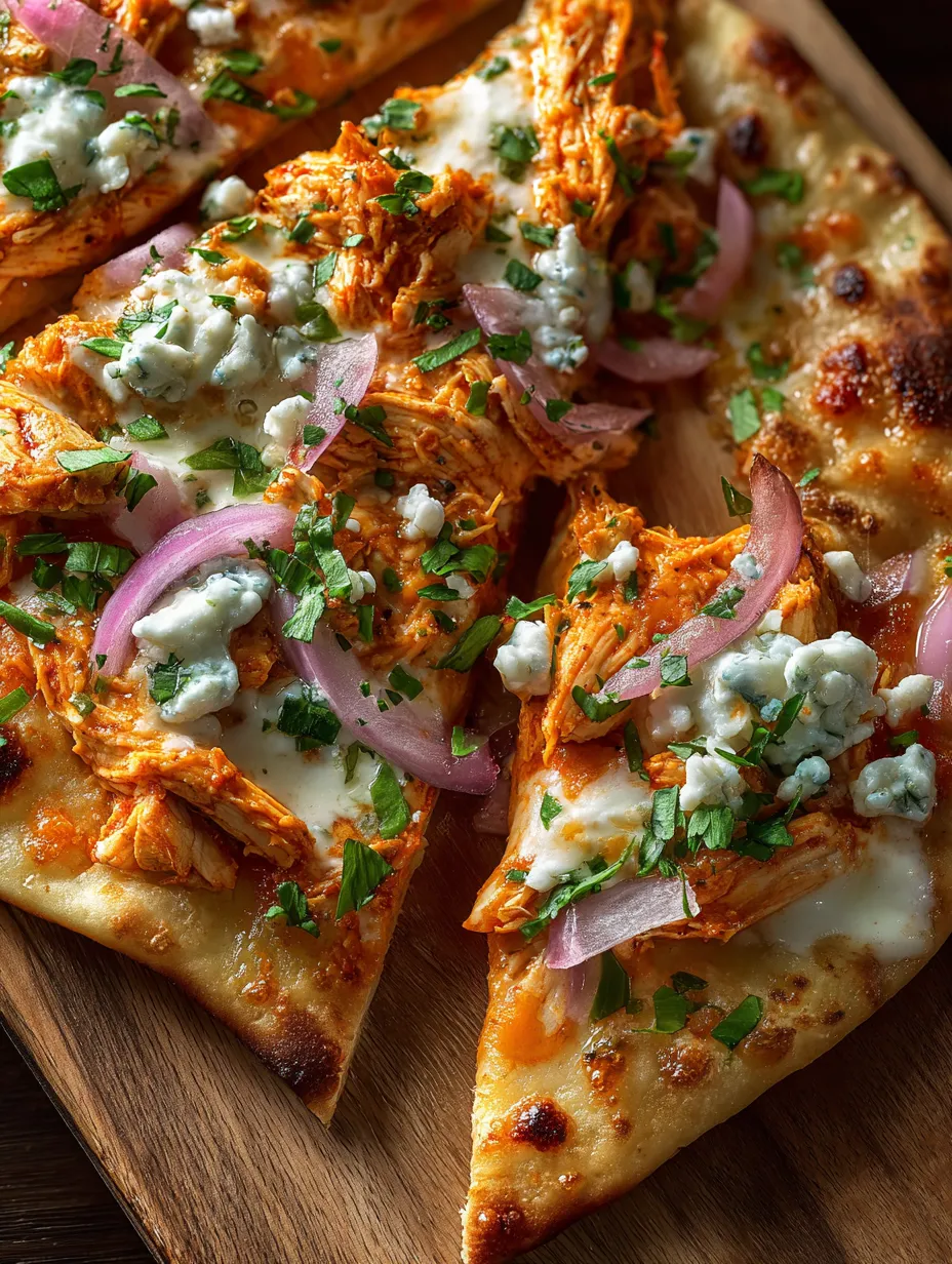 Une pizza moelleuse avec du fromage, oignon et tomates roses sur une planche.