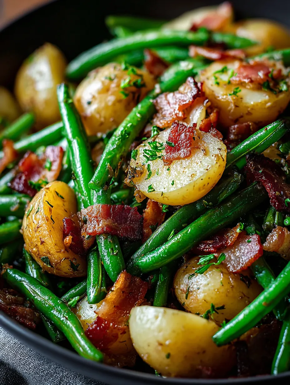 Une photo d’un accompagnement servi dans un pot avec du lard, oignon et cornichon.
