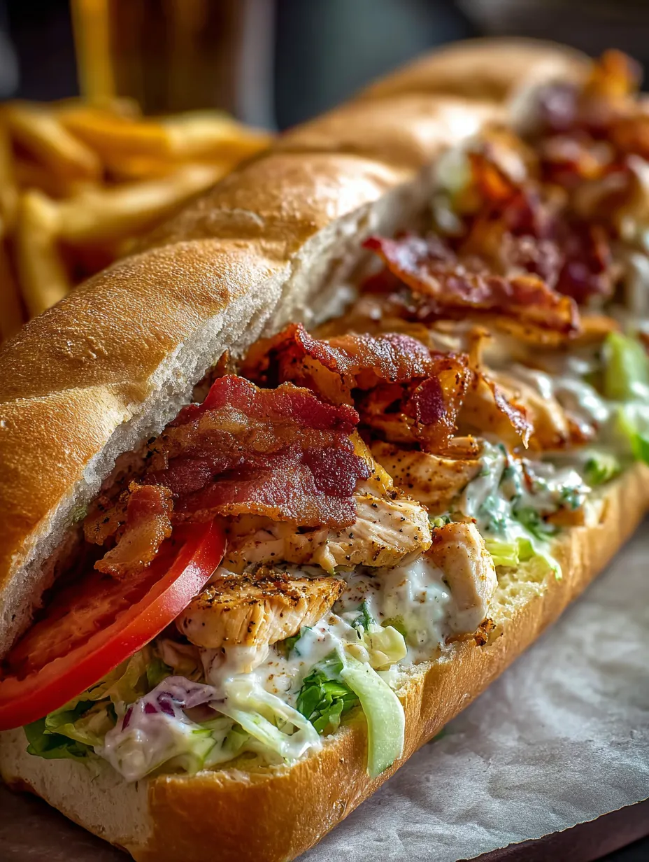 Un sandwich garni de bacon, tomates, salade et mayonnaise.