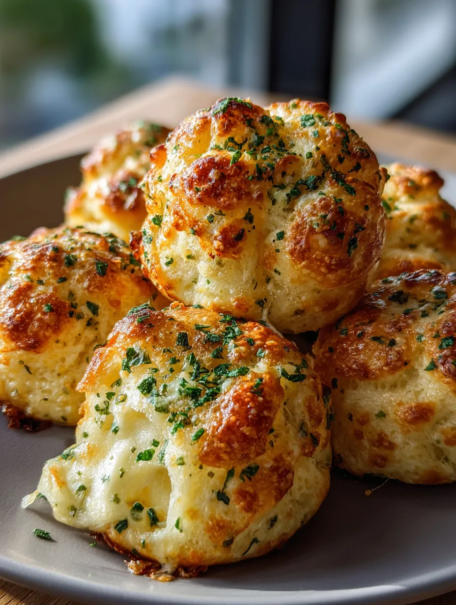 Six boulettes au fromage bien croustillantes et vertes, disposées sur un plateau à table.