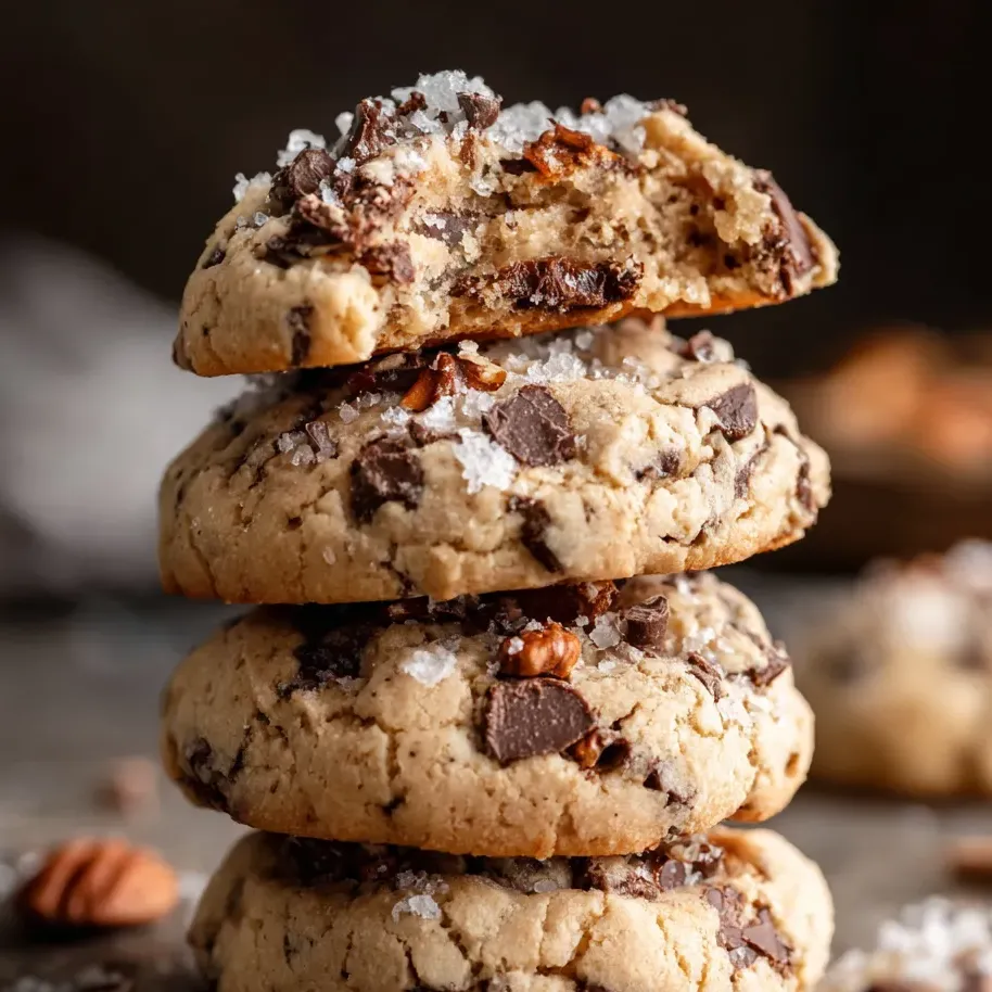 Petite montagne de chocolat fondu et noix posée sur un biscuit.