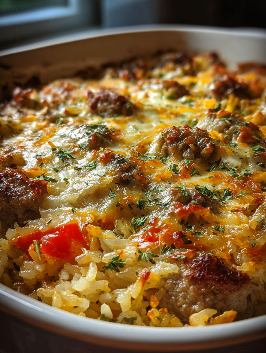 Un délicieux plat saucisse et riz.